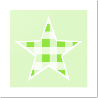 Apple Green and White Buffalo Plaid Star Posters and Art